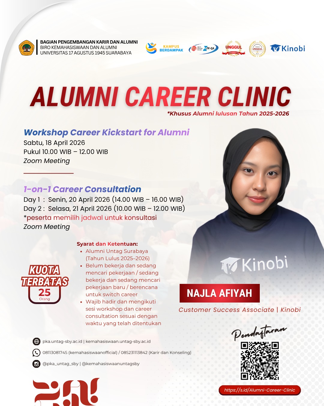 PKA Untag Surabaya Gandeng Kinobi Hadirkan Alumni Career Clinic untuk Siapkan Karier Alumni Untag Su