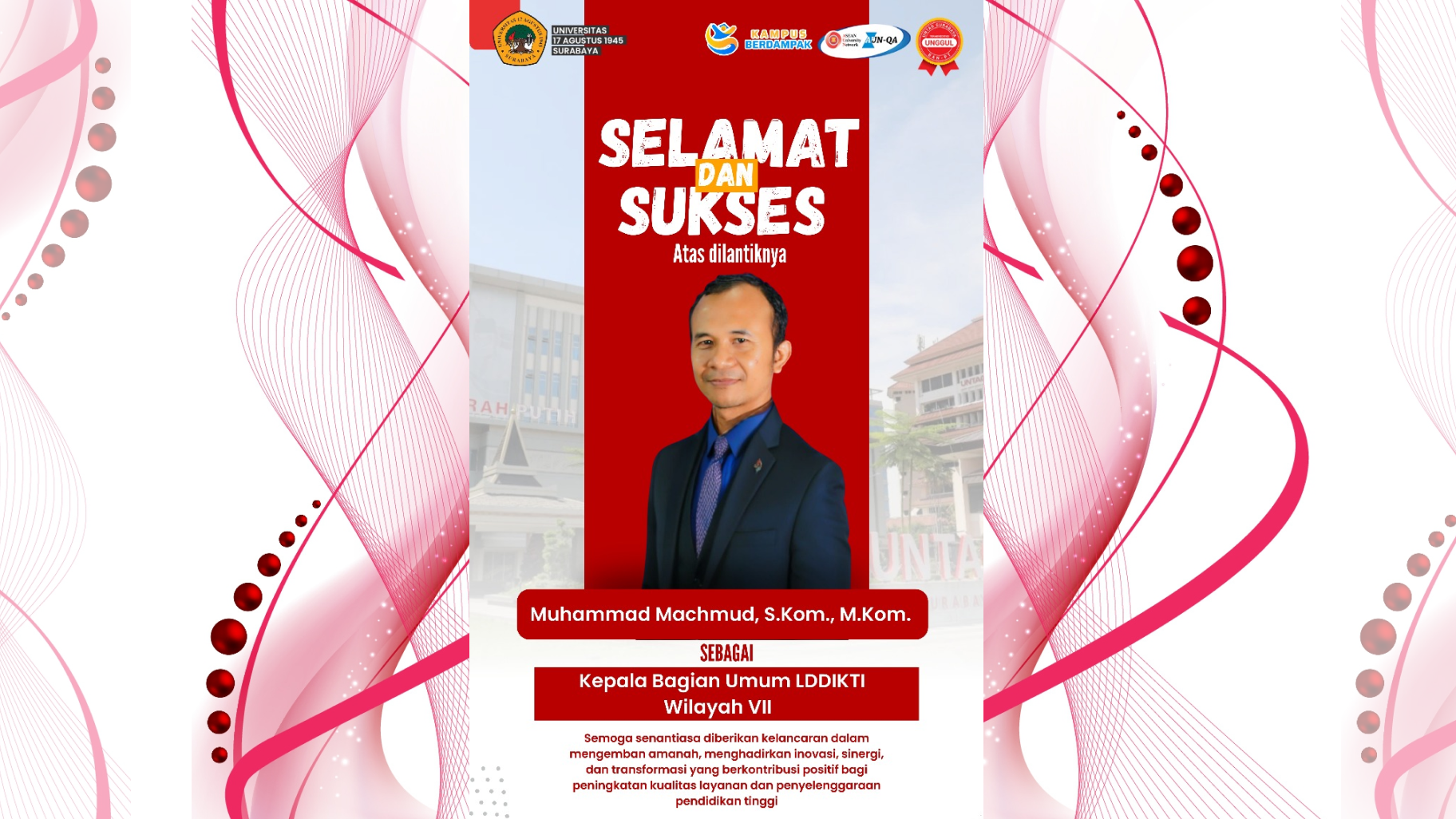 MUHAMMAD MACHMUD DILANTIK SEBAGAI KEPALA BAGIAN UMUM LLDIKTI WILAYAH VII