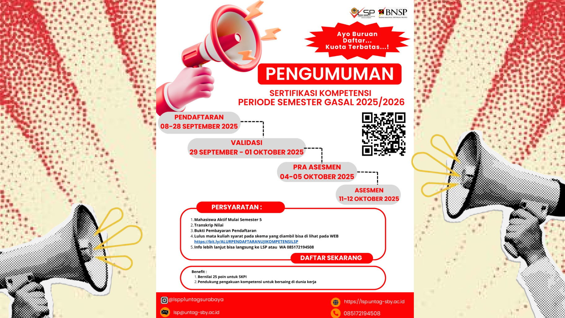 PENGUMUMAN LSP UNTAG SURABAYA BUKA SERTIFIKASI KOMPETENSI SEMESTER GASAL 2025/2026