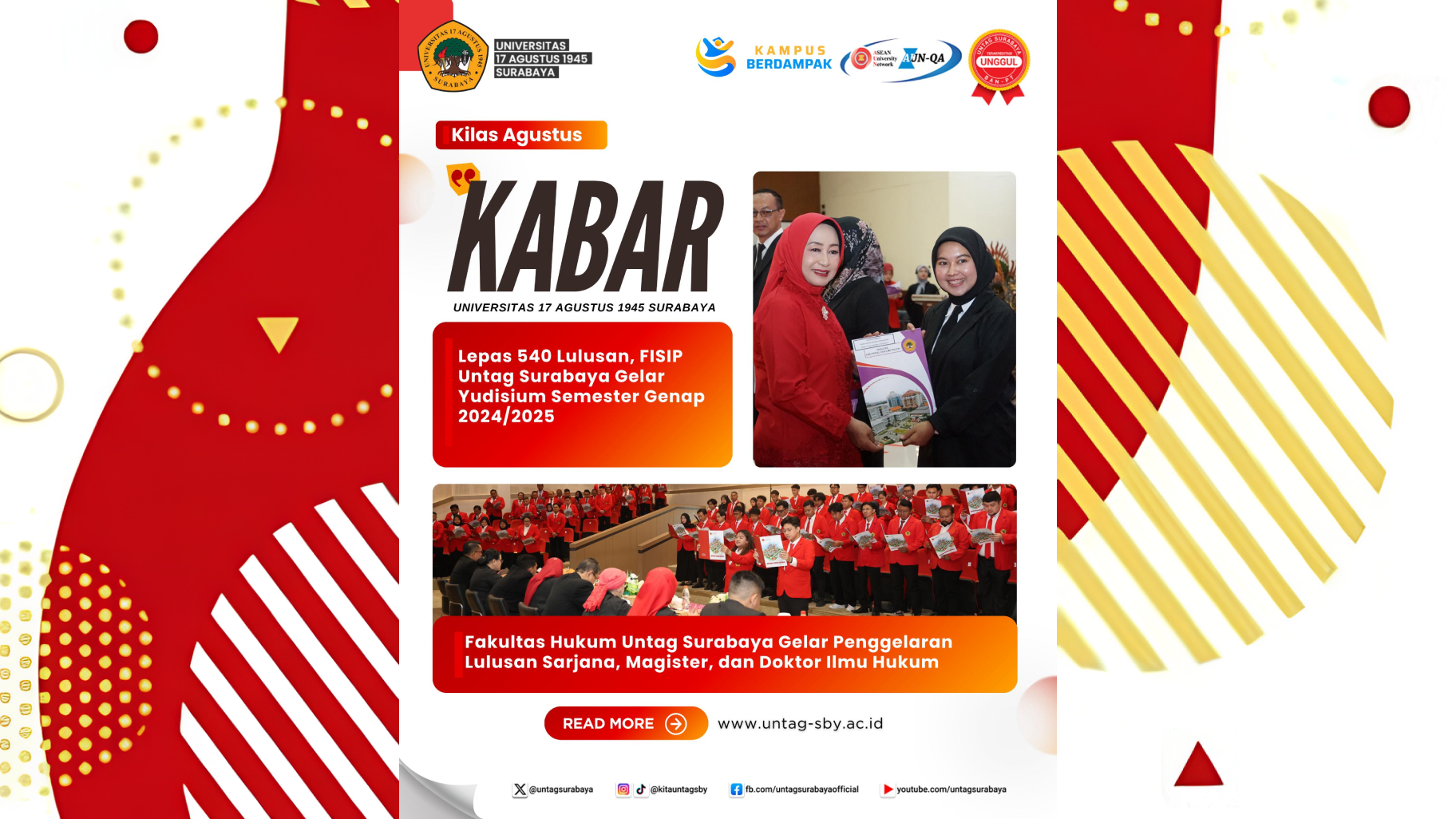 KILAS AGUSTUS UNTAG SURABAYA 540 LULUSAN FISIP DAN PROSESI AKADEMIK FAKULTAS HUKUM