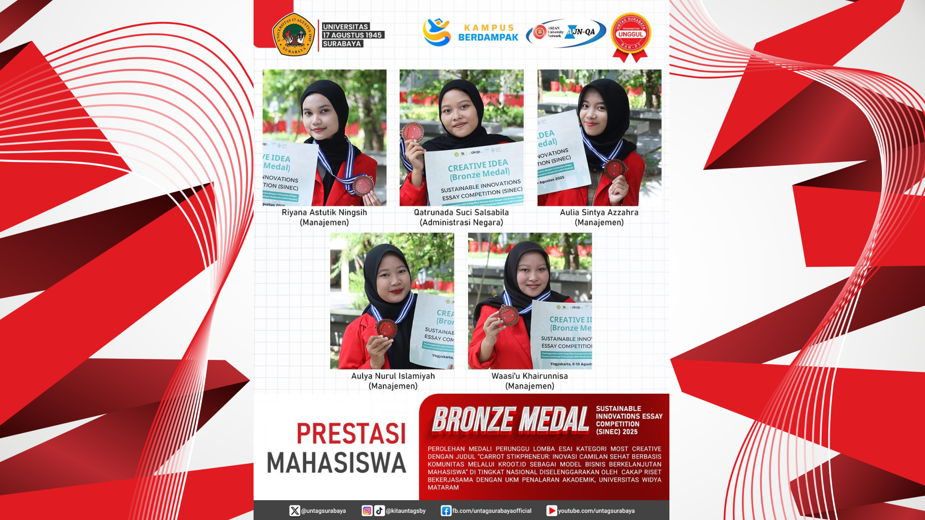 BRONZE MEDAL SINEC 2025: LIMA MAHASISWA UNTAG SURABAYA BERSINAR DENGAN 