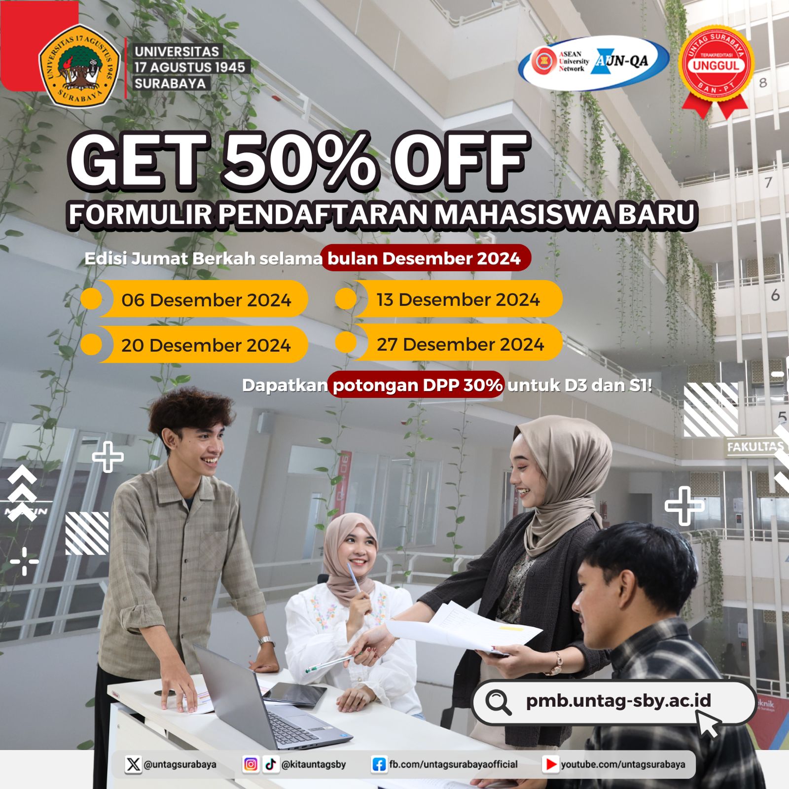 GET 50% OFF Formulir Pendaftaran Mahasiswa  Baru Untang Surabaya