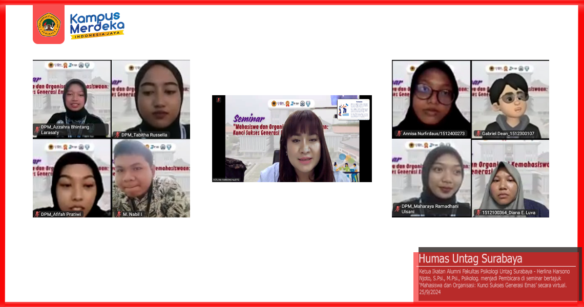 Fakultas Psikolog Untag Surabaya Gelar Seminar Mahasiswa dan Organisasi, Hadirkan Alumni Sukses