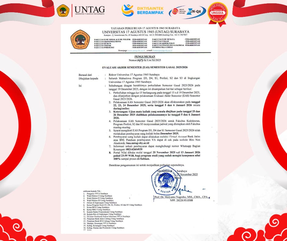 Jadwal Evaluasi Akhir Semester (EAS) Ganjil 2025/2026 Mahasiswa Reguler