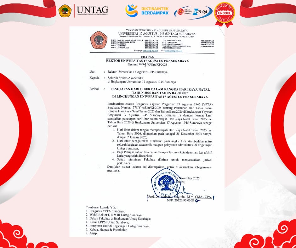 PENETAPAN  HARI LIBUR NATARU TAHUN 2026 DILINGKUNGAN UNTAG SURABAYA