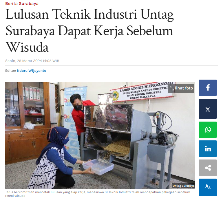 Lulusan Teknik Industri Untag Surabaya dapat Bekerja Sebelum Wisuda