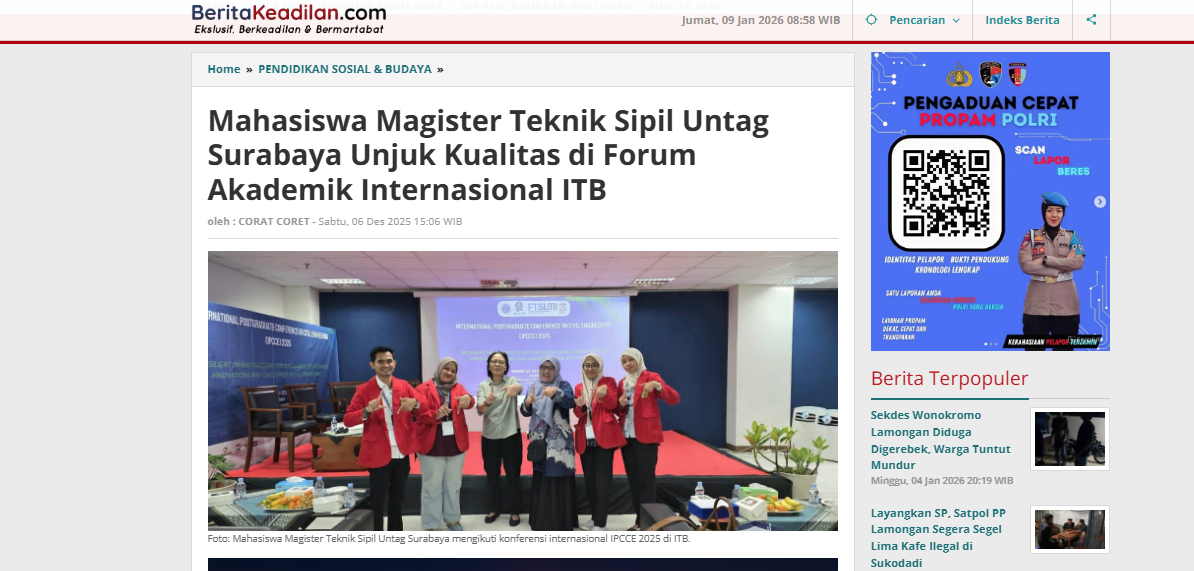 Mahasiswa Magister Teknik Sipil Untag Surabaya Unjuk Kualitas di Forum Akademik Internasional ITB