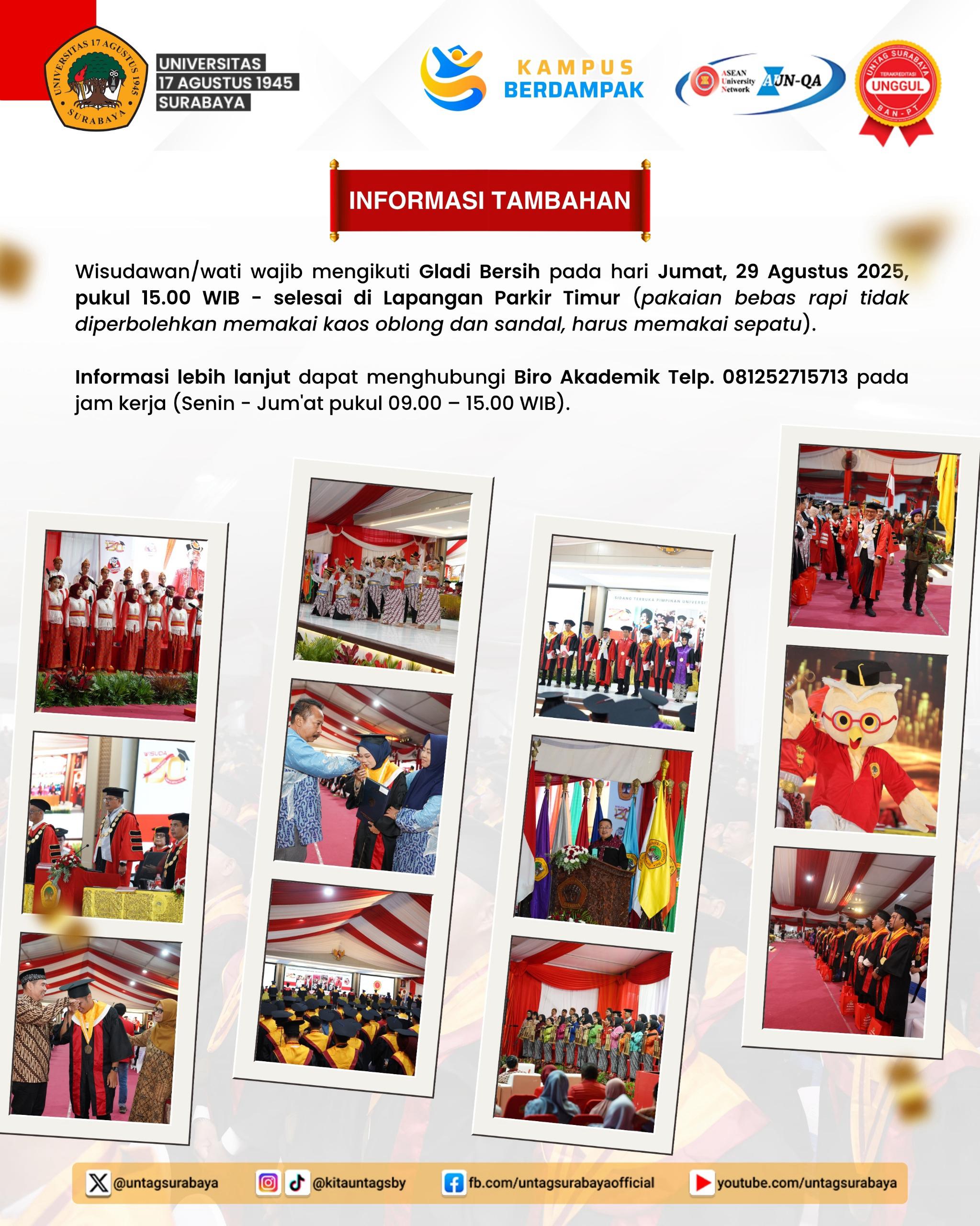 MAHASISWA YANG AKAN LULUS AGUSTUS 2025 WAJIB IKUT GLADI BERSIH WISUDA LO.. YUK CATAT TANGGALNYA