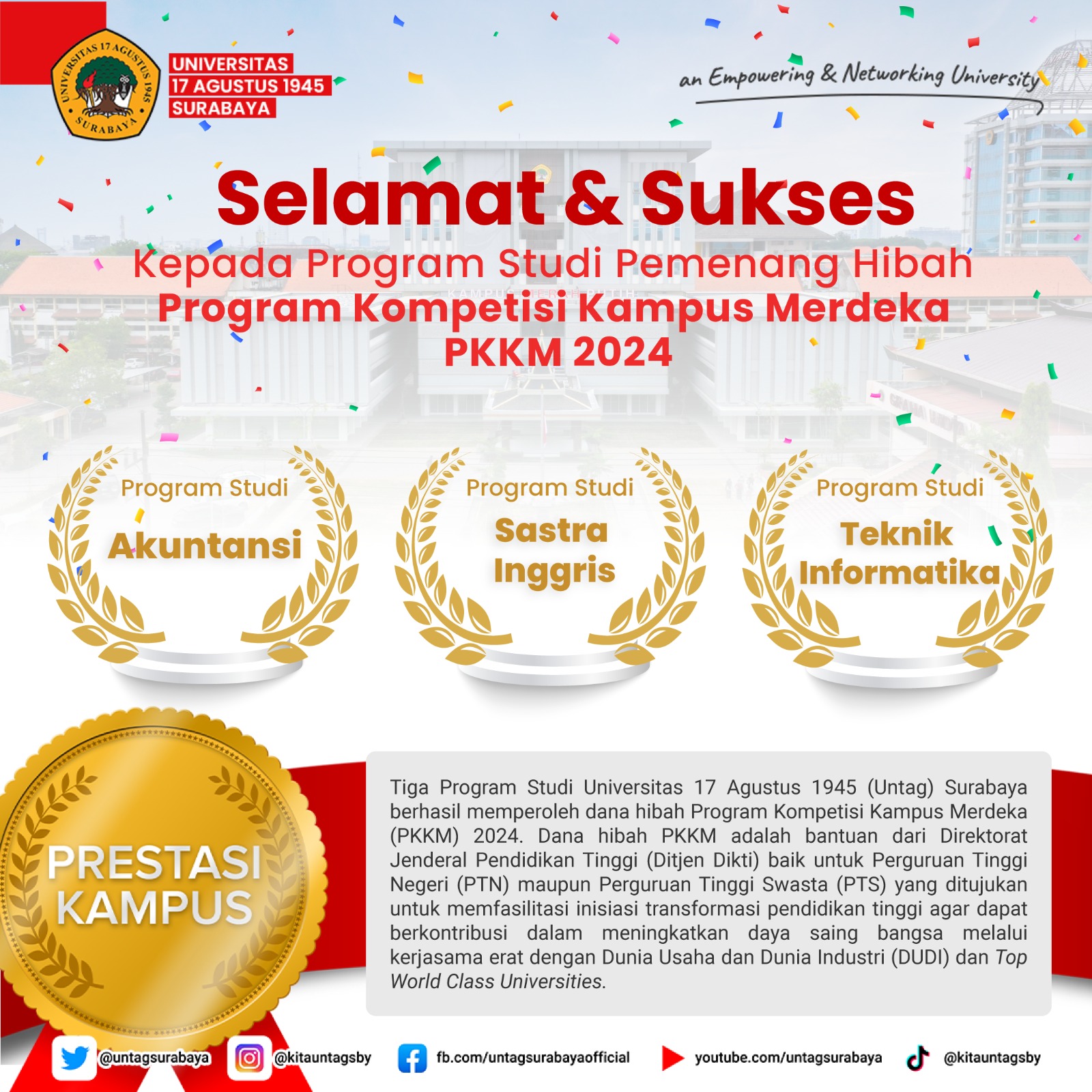 3 Program Studi Untag Surabaya Menjadi Pemenang Hibah Program Kompetisi Kampus Merdeka 2024
