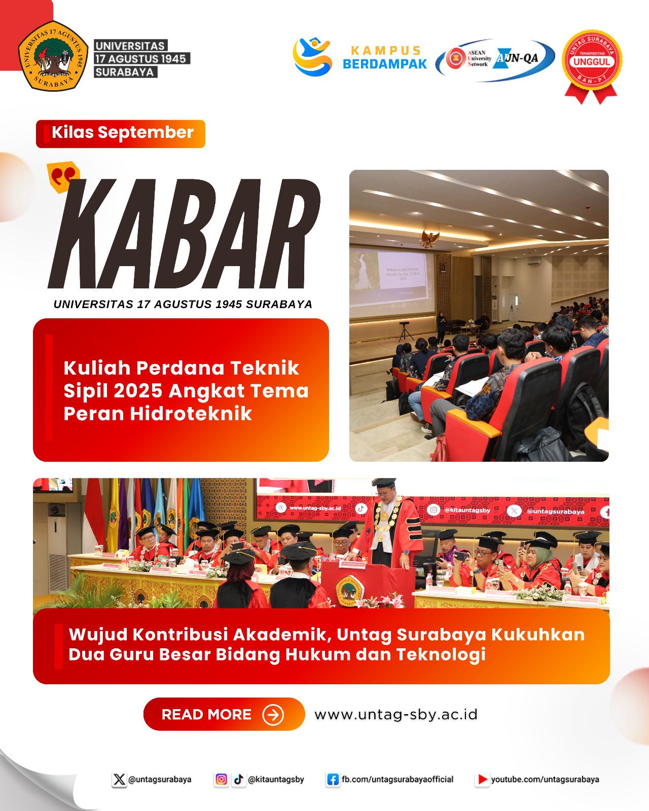 LANGKAH SPEKTAKULER UNTAG SURABAYA, HIDROTEKNIK JADI SOROTAN & DUA GURU BESAR BARU KUKUHKAN KEJAYAAN