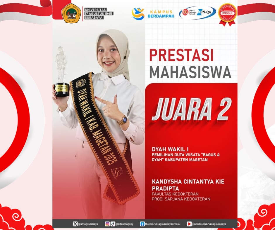 Mahasiswi UNTAG Surabaya kembali menorehkan prestasi Raih Juara 2 Duta Wisata Kabupaten Magetan 2025
