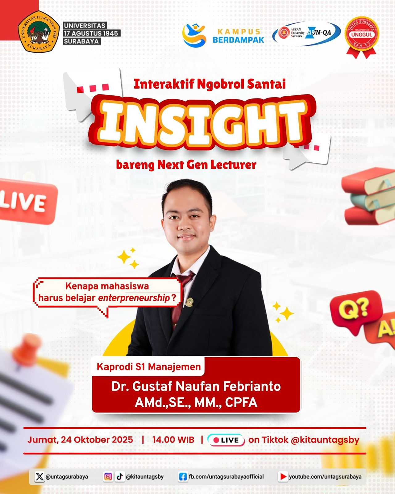 Yuk Gabung ..   Ngobrol Santai bareng Next Gen Lecturer bersama Kaprodi S1 Manajemen Untag Surabaya 