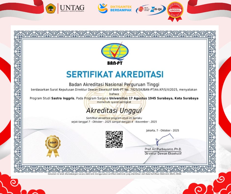Program Studi Sastra Inggris UNTAG Surabaya Raih Akreditasi UNGGUL dari BAN-PT