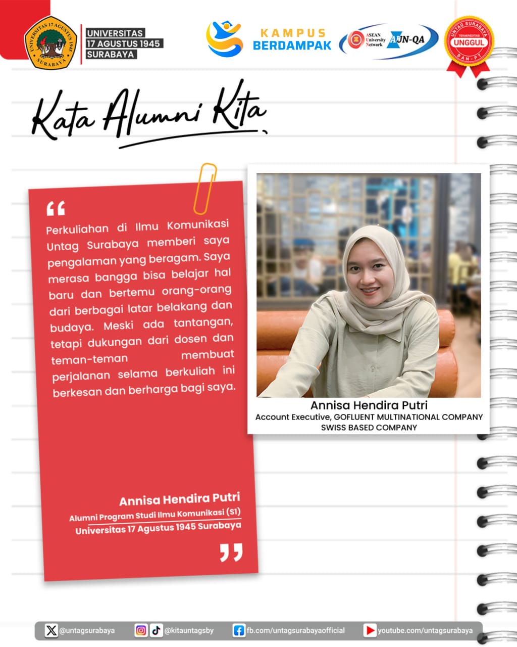 Alumni Ilmu Komunikasi UNTAG Surabaya Sukses Berkarier di Perusahaan Multinasional Berbasis Swiss