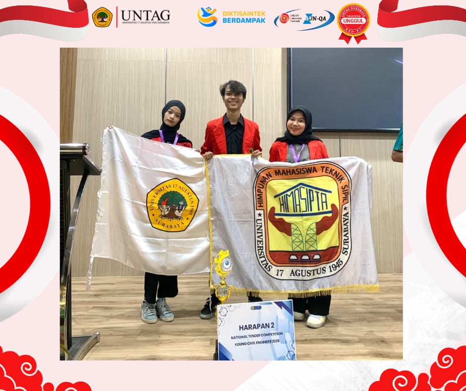 Mahasiswa Teknik Sipil UNTAG Surabaya Raih Juara Harapan 2 di Ajang Nasional Youth Civil Engineer 20