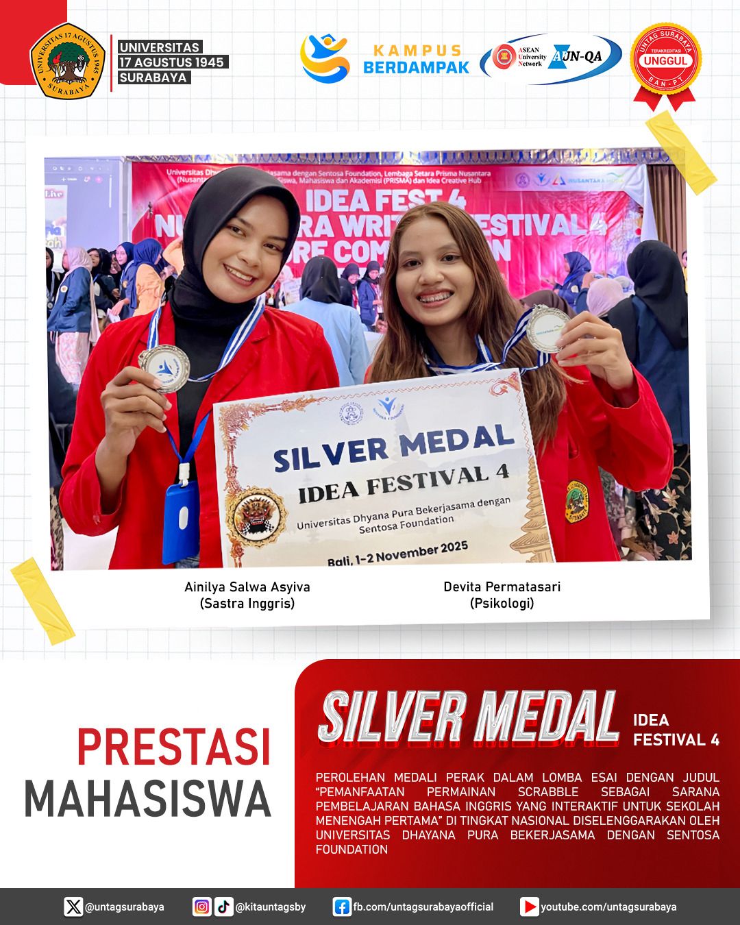 DUA MAHASISWA UNTAG BERHASIL PEROLEH SILVER MEDALI
