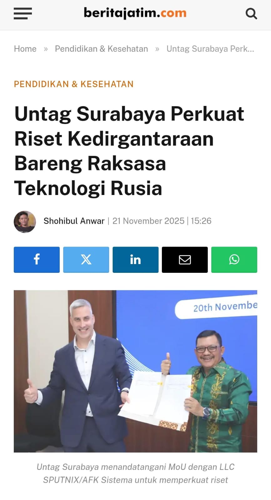 UNTAG Surabaya Perkuat Riset Kedirgantaraan Bareng Raksasa Rusia