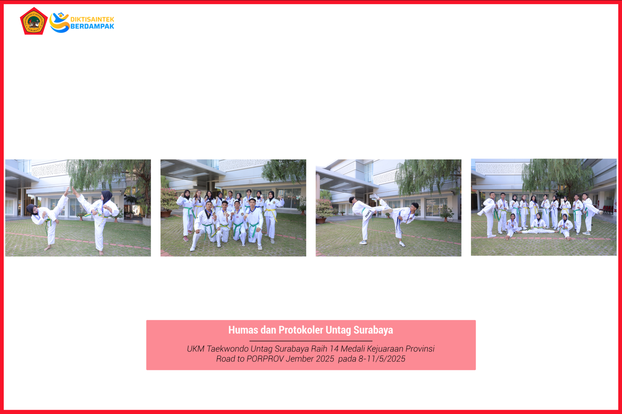 UKM Taekwondo Untag Surabaya Raih 14 Medali di Kejuaraan Provinsi 2025