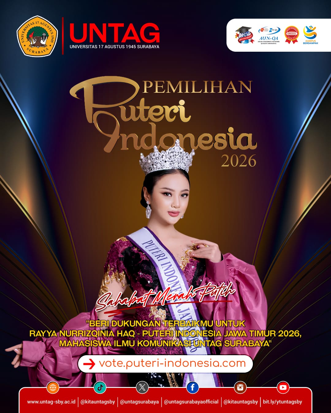 Rayya Nurrizqinia Haq, mahasiswa Ilmu Komunikasi Untag Surabaya, siap melangkah di ajang Pemilihan P
