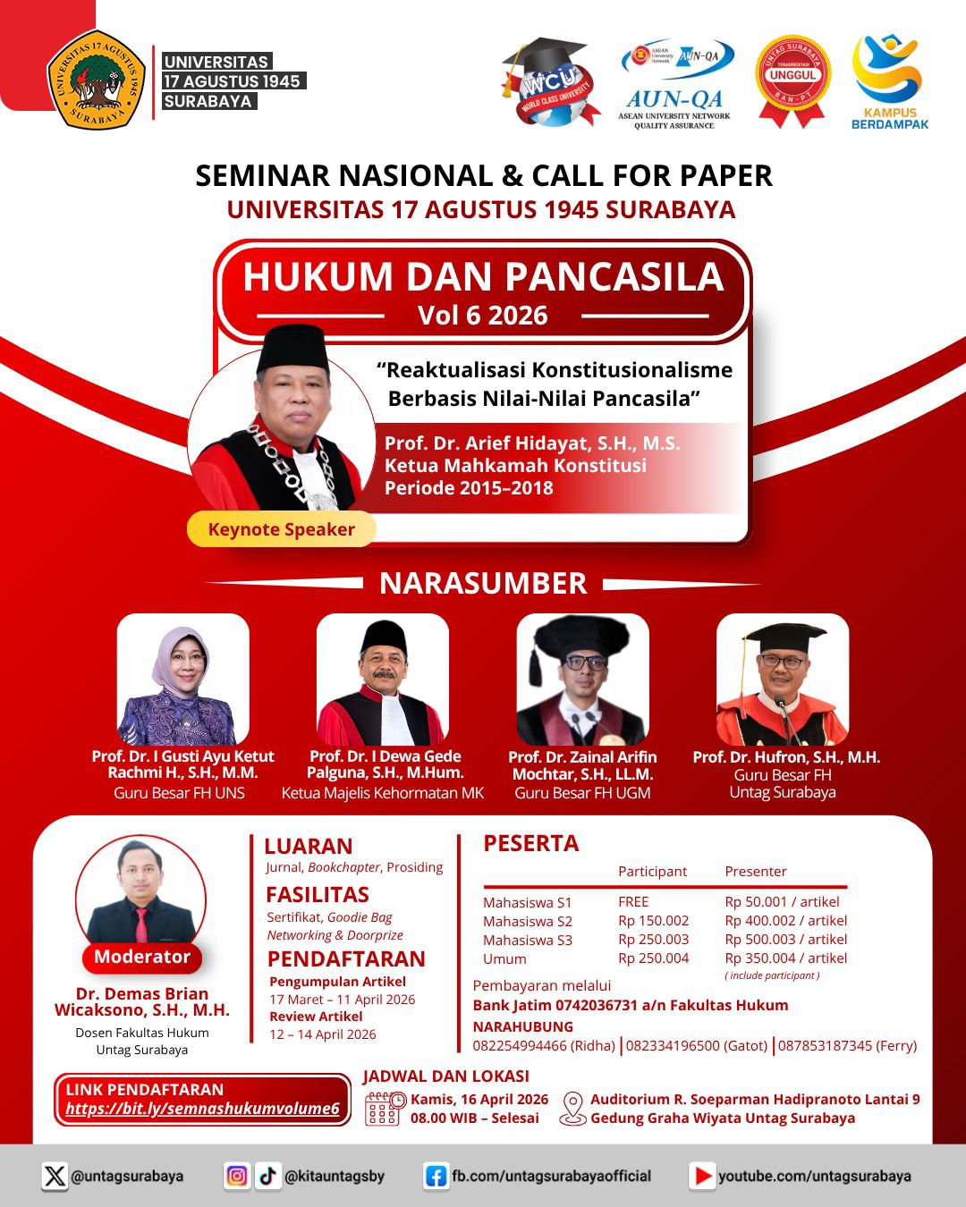 Untag Surabaya Gelar Seminar Nasional & Call for Paper, Angkat Isu Konstitusionalisme Berbasis Nilai