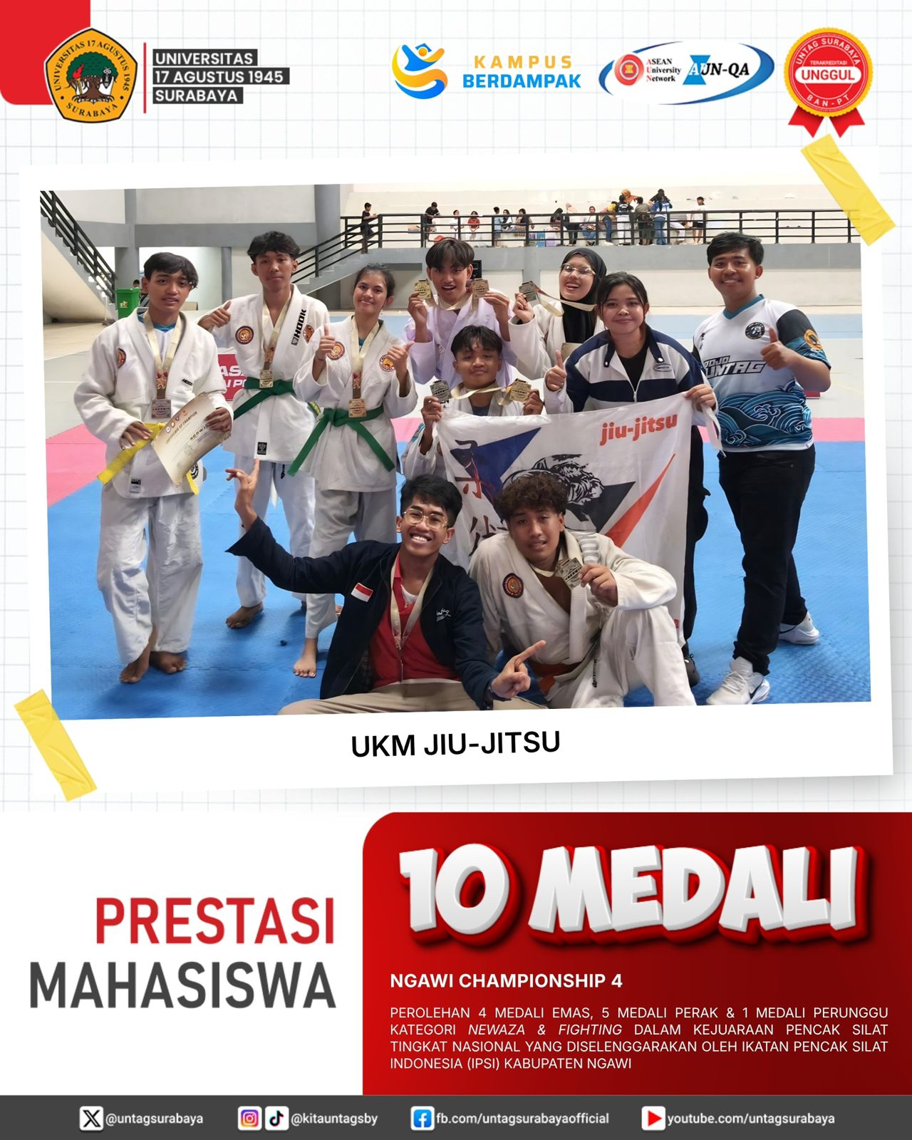 UKM Jiu-Jitsu Untag Surabaya Borong 10 Medali di Ajang NASIONAL NGAWI CHAMPIONSHIP 4